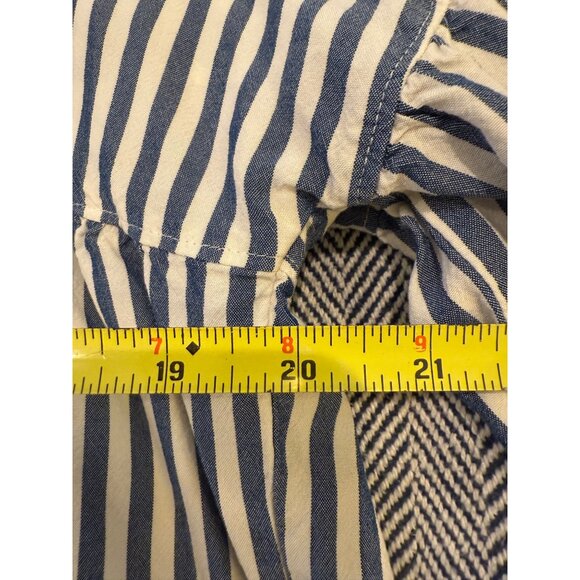 Madewell Blue & White Striped V-Neck Peplum Blouse With Long Balloon Sleeves Siz - Picture 6 of 9